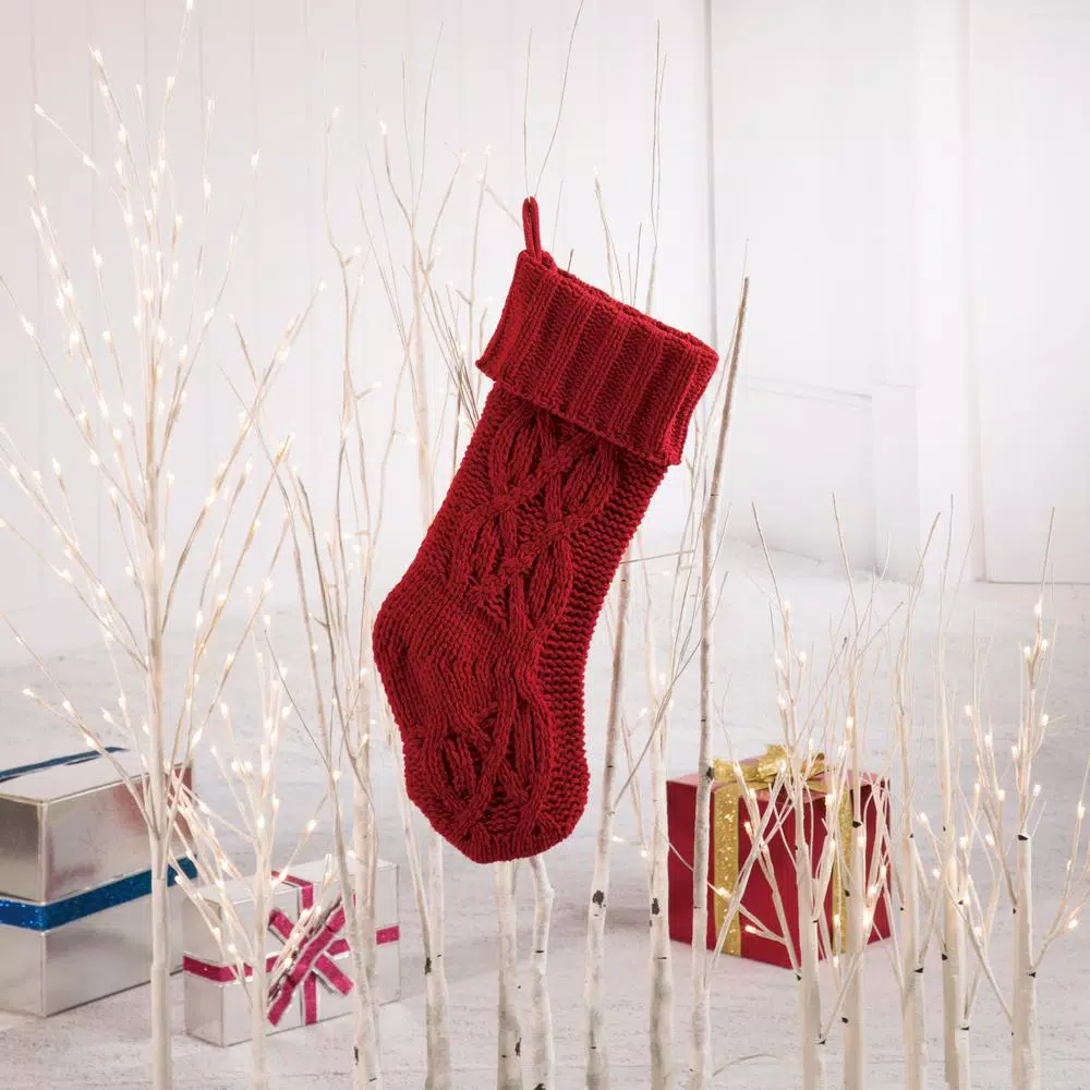 Glitzhome 22 In. L Knitted Polyester Red Christmas Stocking 6 Glitzhome 22 In. L Knitted Polyester Red Christmas Stocking - Image 6