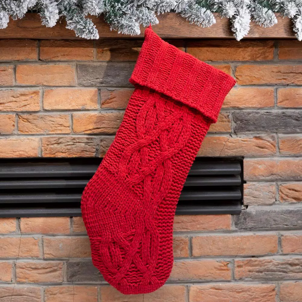 Glitzhome 22 In. L Knitted Polyester Red Christmas Stocking 7 Glitzhome 22 In. L Knitted Polyester Red Christmas Stocking - Image 7
