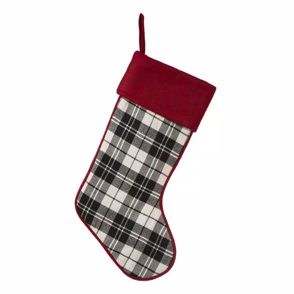 Glitzhome 20 In. Black And White Cotton/Spandex Plaid Fabric Cotton Christmas Stocking Decoration (2-Pack) 2 Glitzhome 20 In. Black And White Cotton/Spandex Plaid Fabric Cotton Christmas Stocking Decoration (2-Pack) - Image 2
