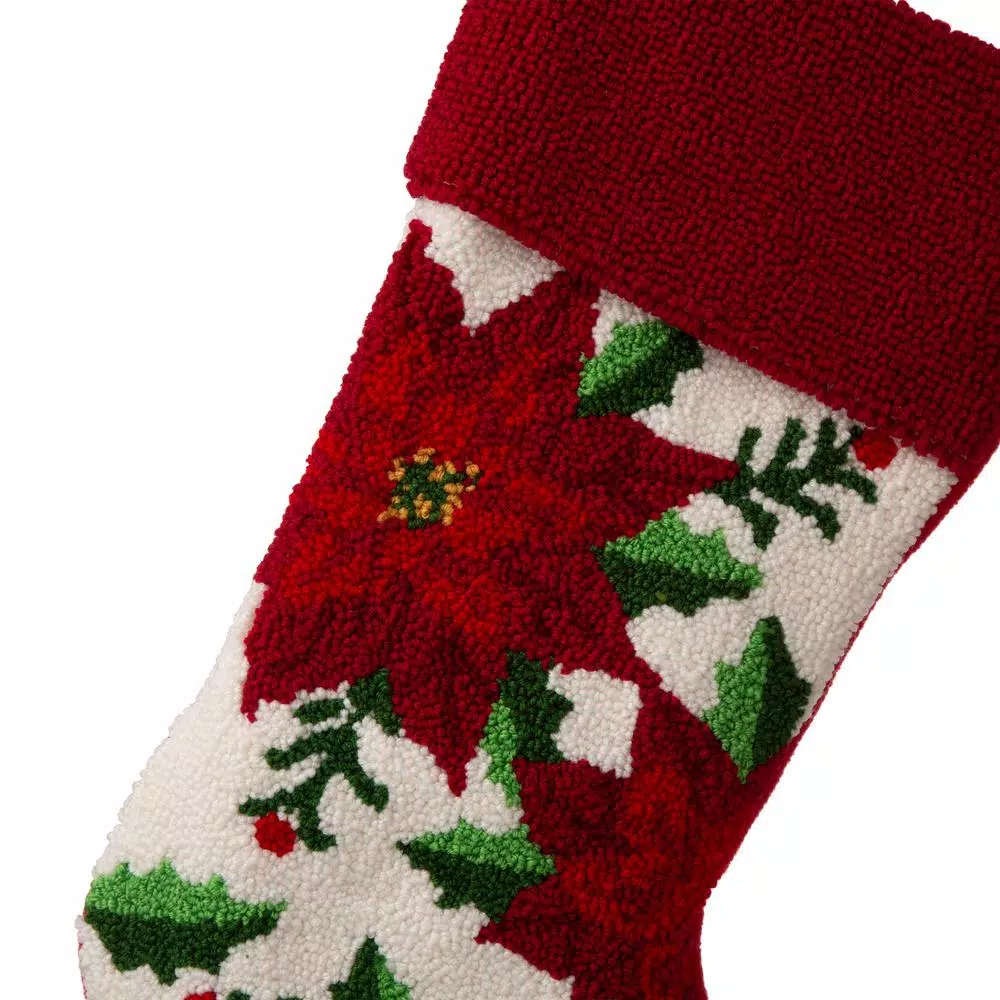 Glitzhome 21.00 In. H Acrylic/PolyesterPoinsettia Hooked Stocking 2 Glitzhome 21.00 In. H Acrylic/PolyesterPoinsettia Hooked Stocking - Image 2