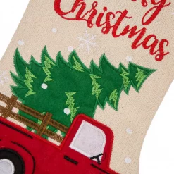 Glitzhome 21 In. L Embroidered Linen Christmas Stocking – Red Truck -Indoor-Christmas-Decorations Sales unnamed file 371