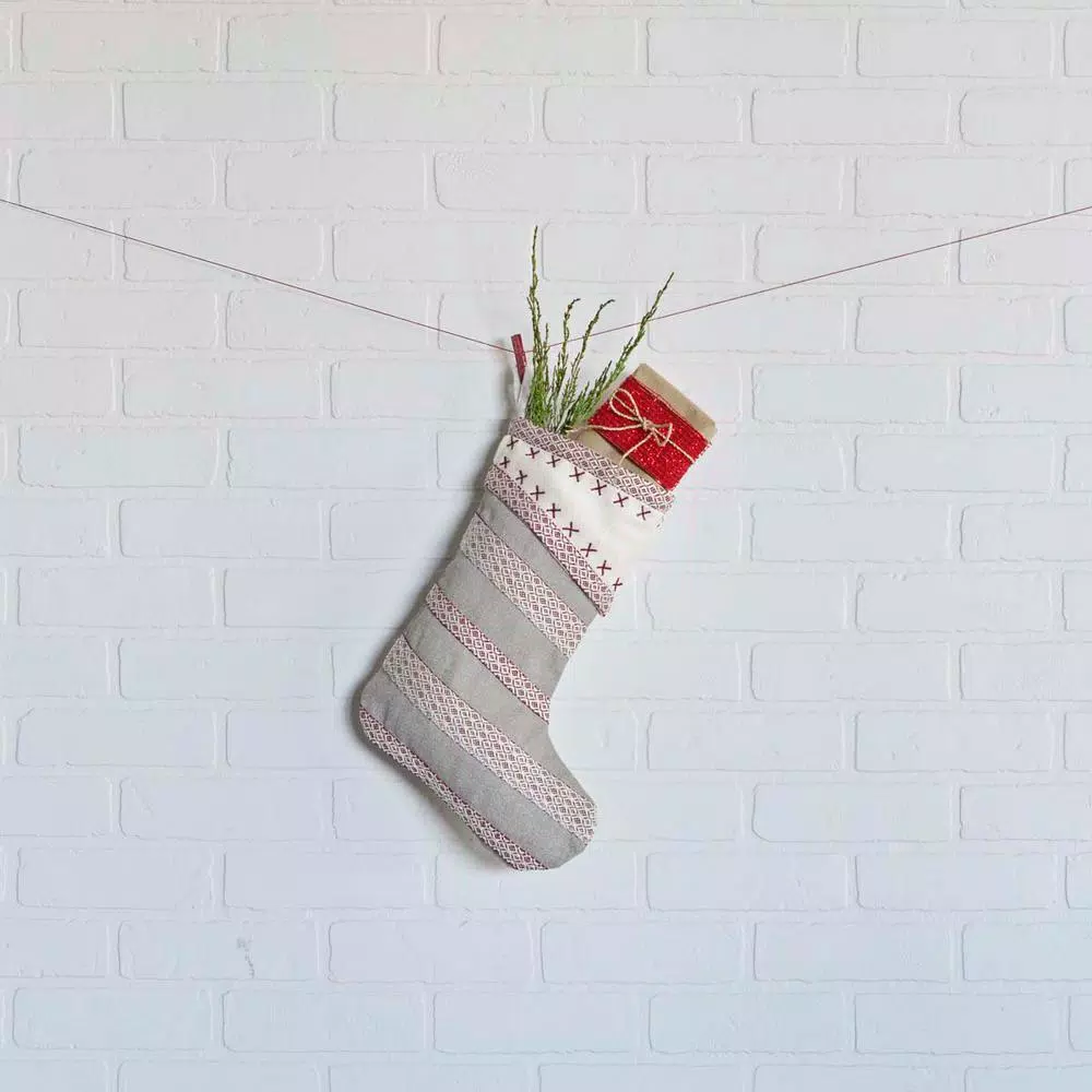 VHC Brands 15 In. Liv Pebble Grey Traditional Christmas Decor Stocking 2 VHC Brands 15 In. Liv Pebble Grey Traditional Christmas Decor Stocking - Image 2
