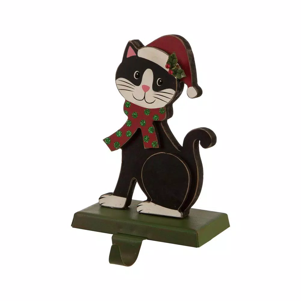 Glitzhome 7.76 In. H Wooden Metal Christmas Stocking Holder Cat 2 Glitzhome 7.76 In. H Wooden Metal Christmas Stocking Holder Cat - Image 2