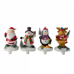 Northlight 5.75 In. Plastic Santa Snowman Penguin And Reindeer Christmas Stocking Holders (Set Of 4)