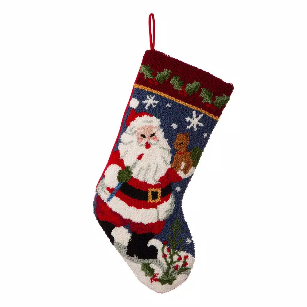 Glitzhome 19.00 In. L Hooked Stocking, Santa 1 Glitzhome 19.00 In. L Hooked Stocking, Santa
