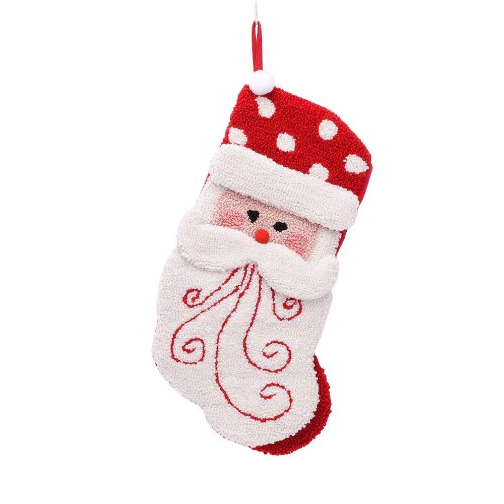 Glitzhome 20 In. Polyester/Acrylic Hooked 3D Santa Christmas Stocking 1 Glitzhome 20 In. Polyester/Acrylic Hooked 3D Santa Christmas Stocking