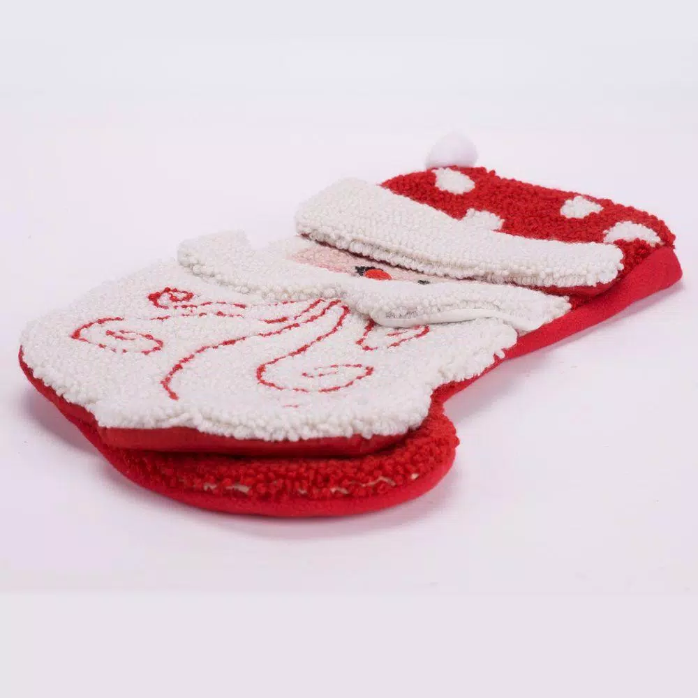 Glitzhome 20 In. Polyester/Acrylic Hooked 3D Santa Christmas Stocking 2 Glitzhome 20 In. Polyester/Acrylic Hooked 3D Santa Christmas Stocking - Image 2