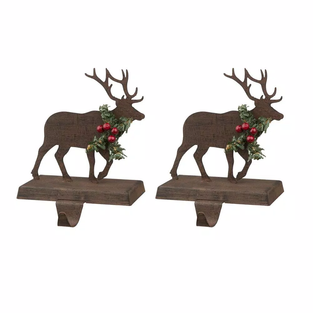 Glitzhome Wooden/Metal Reindeer Stocking Holder (2-Pack) 1 Glitzhome Wooden/Metal Reindeer Stocking Holder (2-Pack)