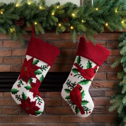 Glitzhome 21.00 In. H Polyester Cardinal Hooked Stocking -Indoor-Christmas-Decorations Sales unnamed file 506