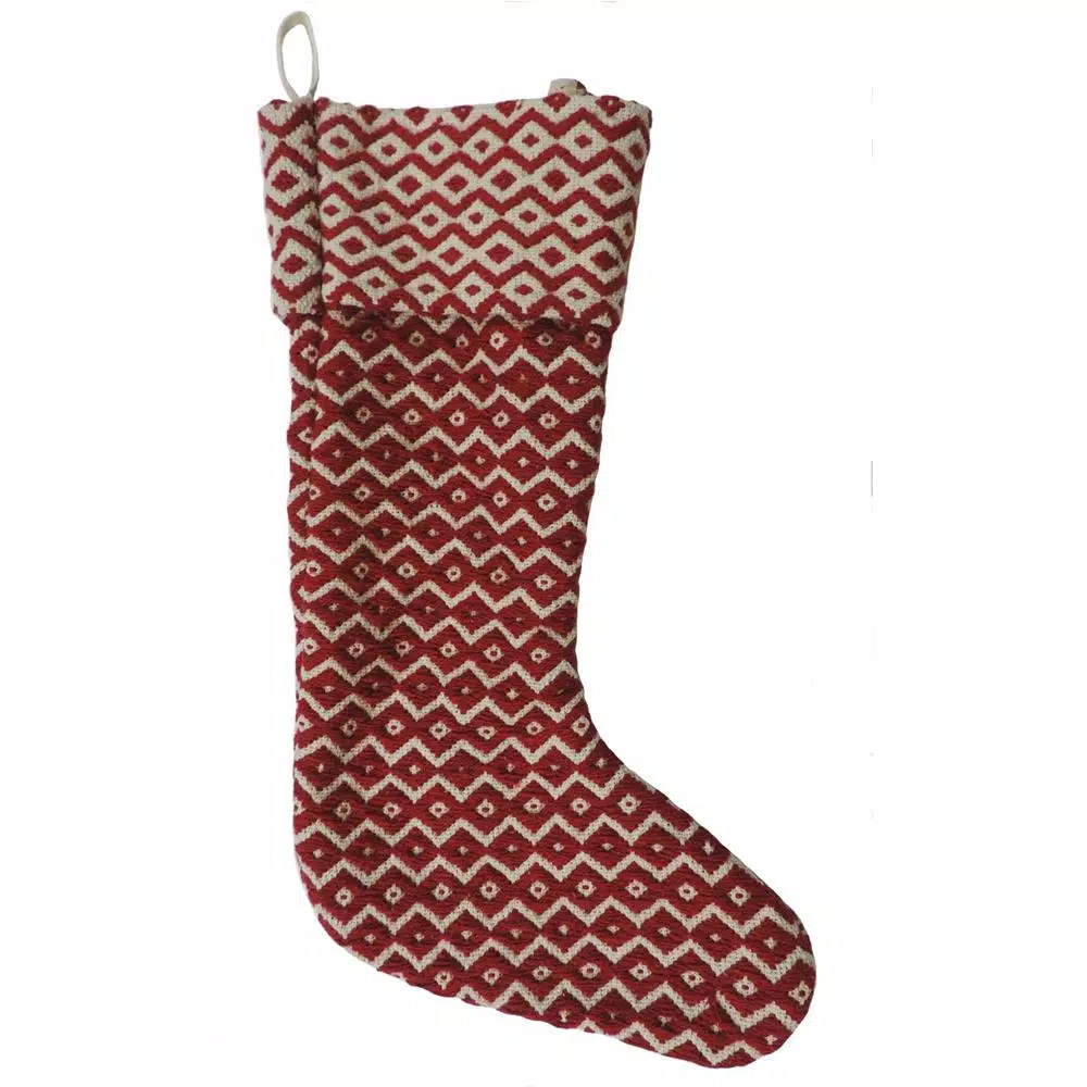 LR Home 20 In. Cotton Red And White Chevron Christmas Stocking 1 LR Home 20 In. Cotton Red And White Chevron Christmas Stocking