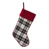 Glitzhome 20 In. L Black And White Plaid Fabric Christmas Stocking