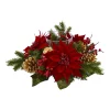 Nearly Natural Poinsettia, Berry And Golden Pine Cone Candelabrum Artificial Arrangement