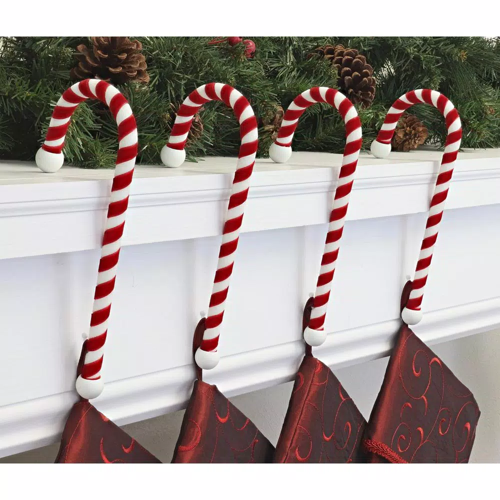 Haute Decor 9 In. Steel Core Red And White Candy Cane Stocking Holder (4-Pack) 2 Haute Decor 9 In. Steel Core Red And White Candy Cane Stocking Holder (4-Pack) - Image 2