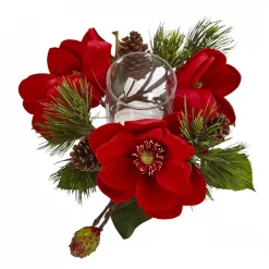 Nearly Natural 7 In. Red Magnolia And Pine Candelabrum 7 Nearly Natural 7 In. Red Magnolia And Pine Candelabrum -Indoor-Christmas-Decorations Sales unnamed file 589