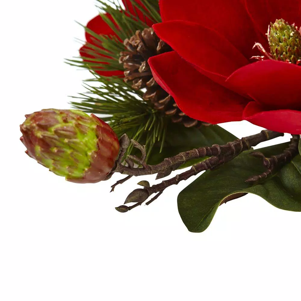 Nearly Natural 7 In. Red Magnolia And Pine Candelabrum 4 Nearly Natural 7 In. Red Magnolia And Pine Candelabrum - Image 4