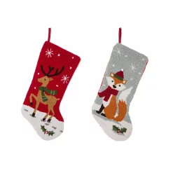 Glitzhome Hooked Stocking (Reindeer And Fox) (Set Of 2)