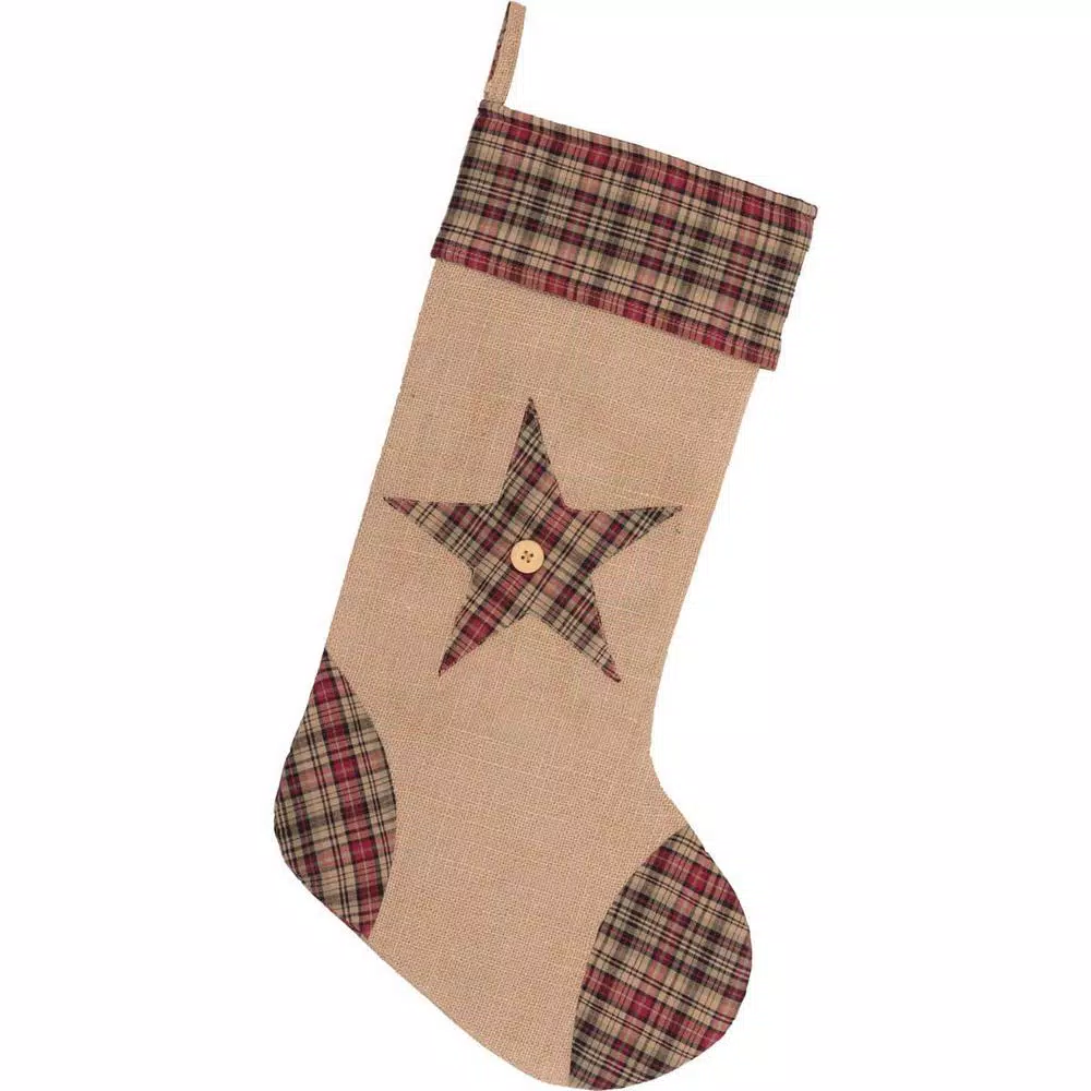 VHC Brands 20 In. Cotton/Jute Clement Natural Tan Rustic Christmas Decor Star Stocking 1 VHC Brands 20 In. Cotton/Jute Clement Natural Tan Rustic Christmas Decor Star Stocking