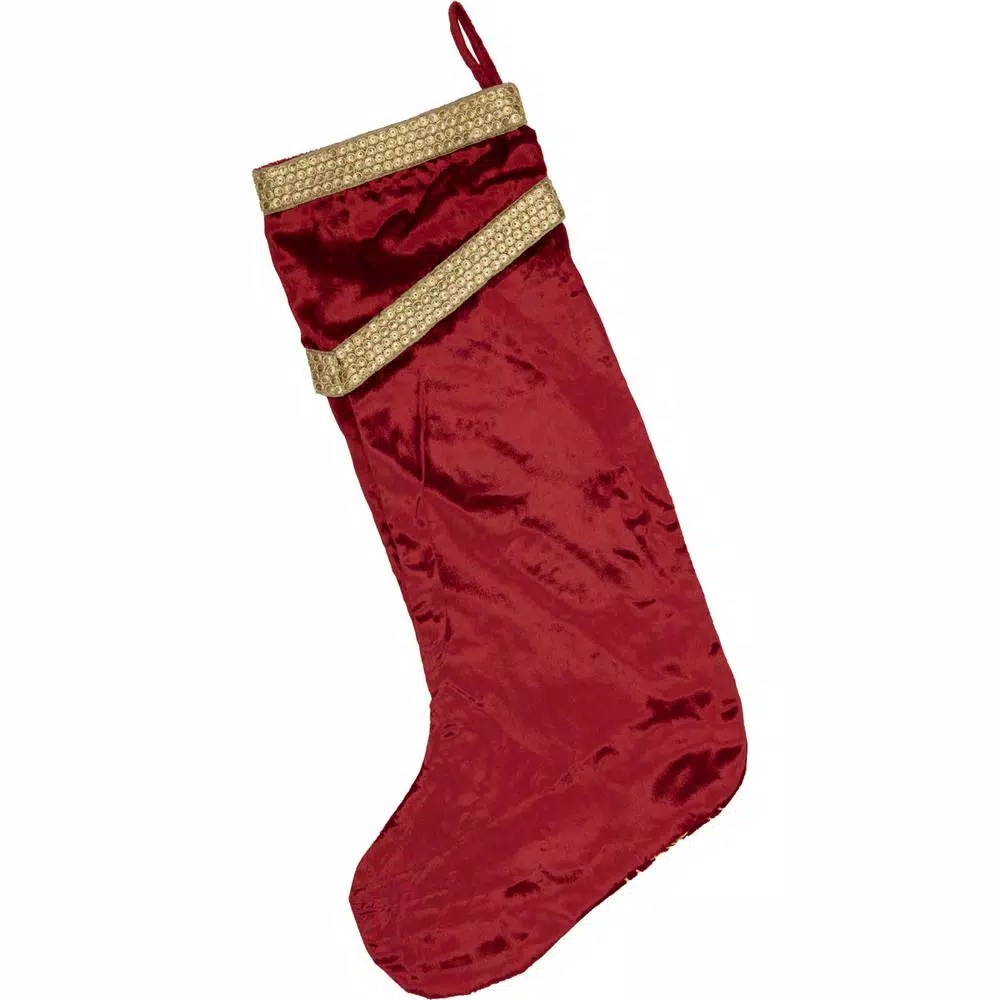 VHC Brands 20 In. Viscose Yule Christmas Red Glam Decor Stocking 2 VHC Brands 20 In. Viscose Yule Christmas Red Glam Decor Stocking - Image 2