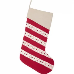 VHC Brands 20 In. Cotton/Felt Red Margot Farmhouse Christmas Decor Stocking