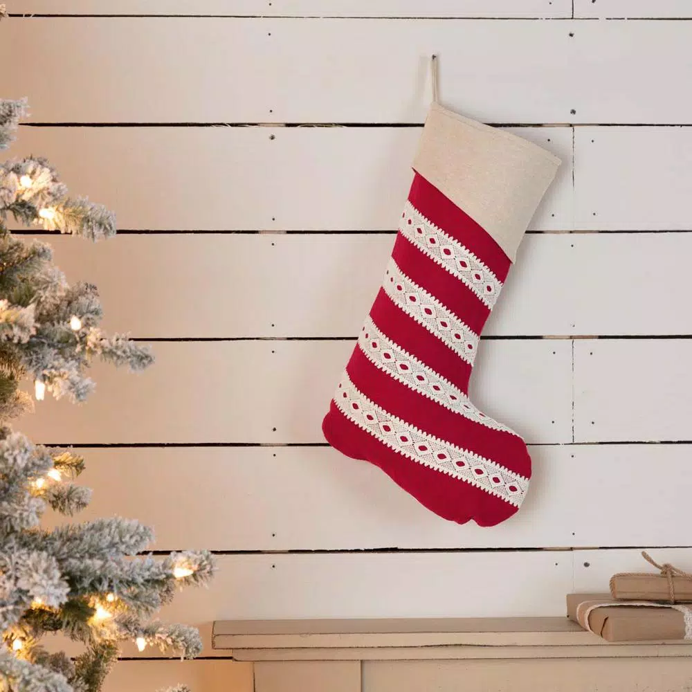VHC Brands 20 In. Cotton/Felt Red Margot Farmhouse Christmas Decor Stocking 3 VHC Brands 20 In. Cotton/Felt Red Margot Farmhouse Christmas Decor Stocking - Image 3