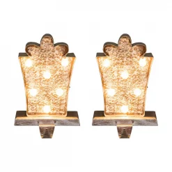Glitzhome 2-Pack Marquee LED Wooden/Metal Gift Box Stocking Holder