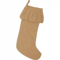 VHC Brands 20 In. Cotton Natural Festive Burlap Farmhouse Christmas Decor Ruffled Stocking