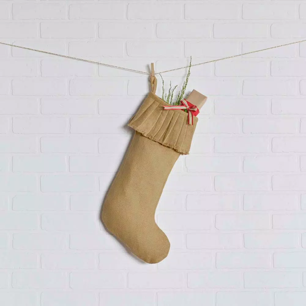 VHC Brands 20 In. Cotton Natural Festive Burlap Farmhouse Christmas Decor Ruffled Stocking 2 VHC Brands 20 In. Cotton Natural Festive Burlap Farmhouse Christmas Decor Ruffled Stocking - Image 2