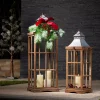 Glitzhome Brown Christmas Farmhouse Wood/Metal Lanterns (Set Of 2)