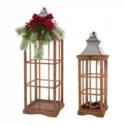 Glitzhome Brown Christmas Farmhouse Wood/Metal Lanterns (Set Of 2) -Indoor-Christmas-Decorations Sales unnamed file 667