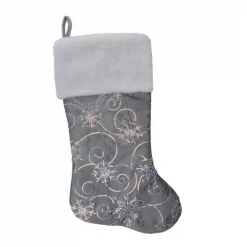 Northlight 22 In. Silver Metallic Sequined Polyester Christmas Stocking With Faux Fur Cuff