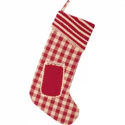 VHC Brands 20 In. Cotton Gretchen Cherry Red Farmhouse Christmas Decor Stocking