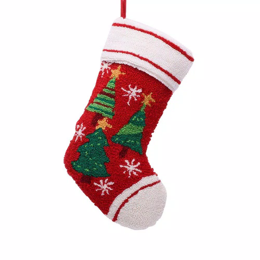 Glitzhome 19 In. Polyester/Acrylic Hooked Christmas Stocking With Christmas Tree 1 Glitzhome 19 In. Polyester/Acrylic Hooked Christmas Stocking With Christmas Tree