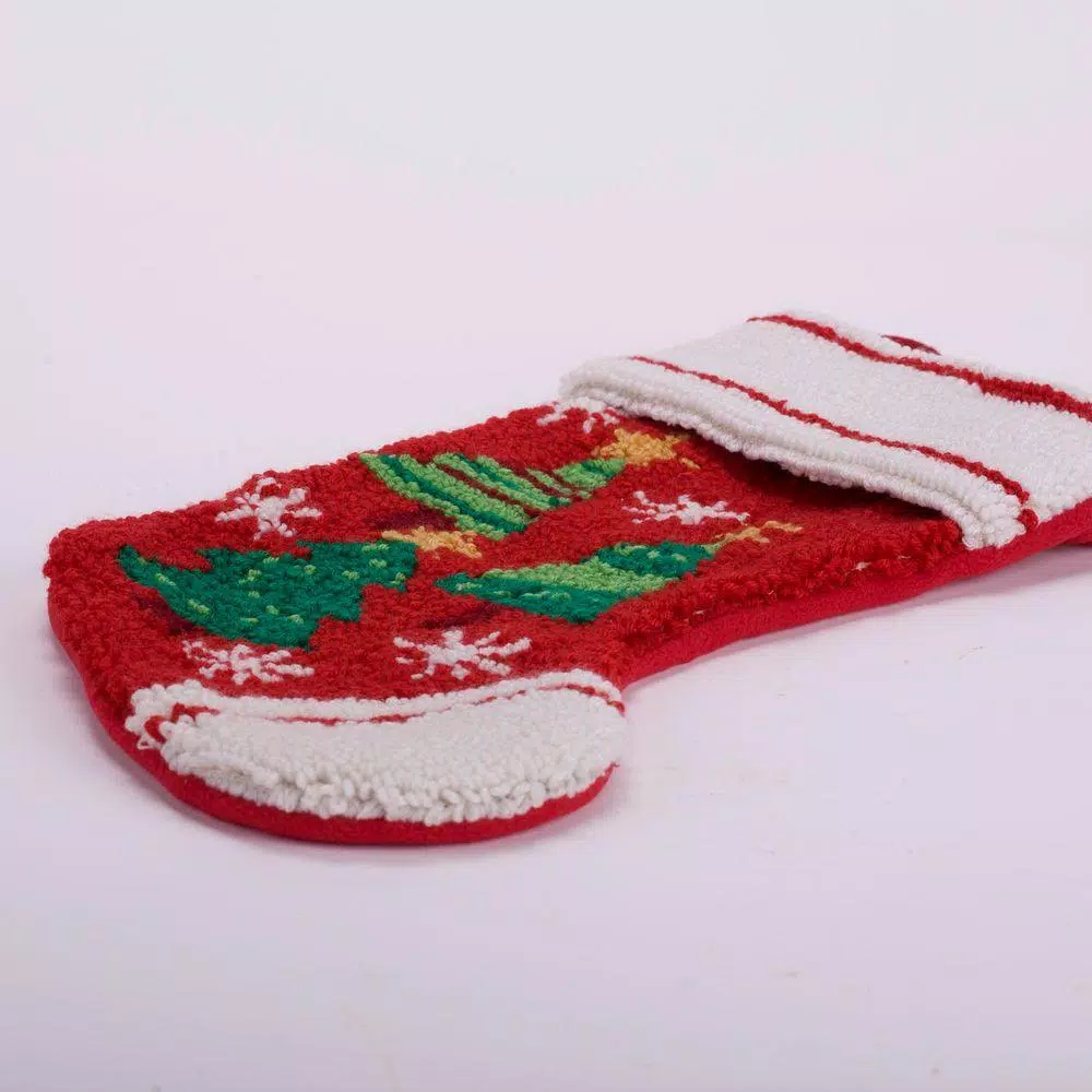 Glitzhome 19 In. Polyester/Acrylic Hooked Christmas Stocking With Christmas Tree 2 Glitzhome 19 In. Polyester/Acrylic Hooked Christmas Stocking With Christmas Tree - Image 2