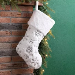 Glitzhome 21 In. H Polyester White Plush Stocking With Snowflake Christmas 9 Glitzhome 21 In. H Polyester White Plush Stocking With Snowflake Christmas -Indoor-Christmas-Decorations Sales unnamed file 695