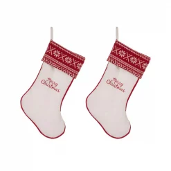 Glitzhome 21 In. White Fleece Polyester Christmas Decoration Stocking (2-Pack)