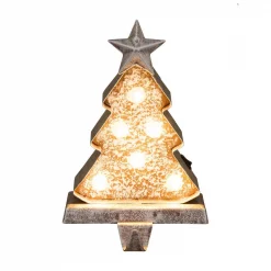 Glitzhome 7.50 In. H Marquee LED Wooden/Metal Christmas Tree Stocking Holder