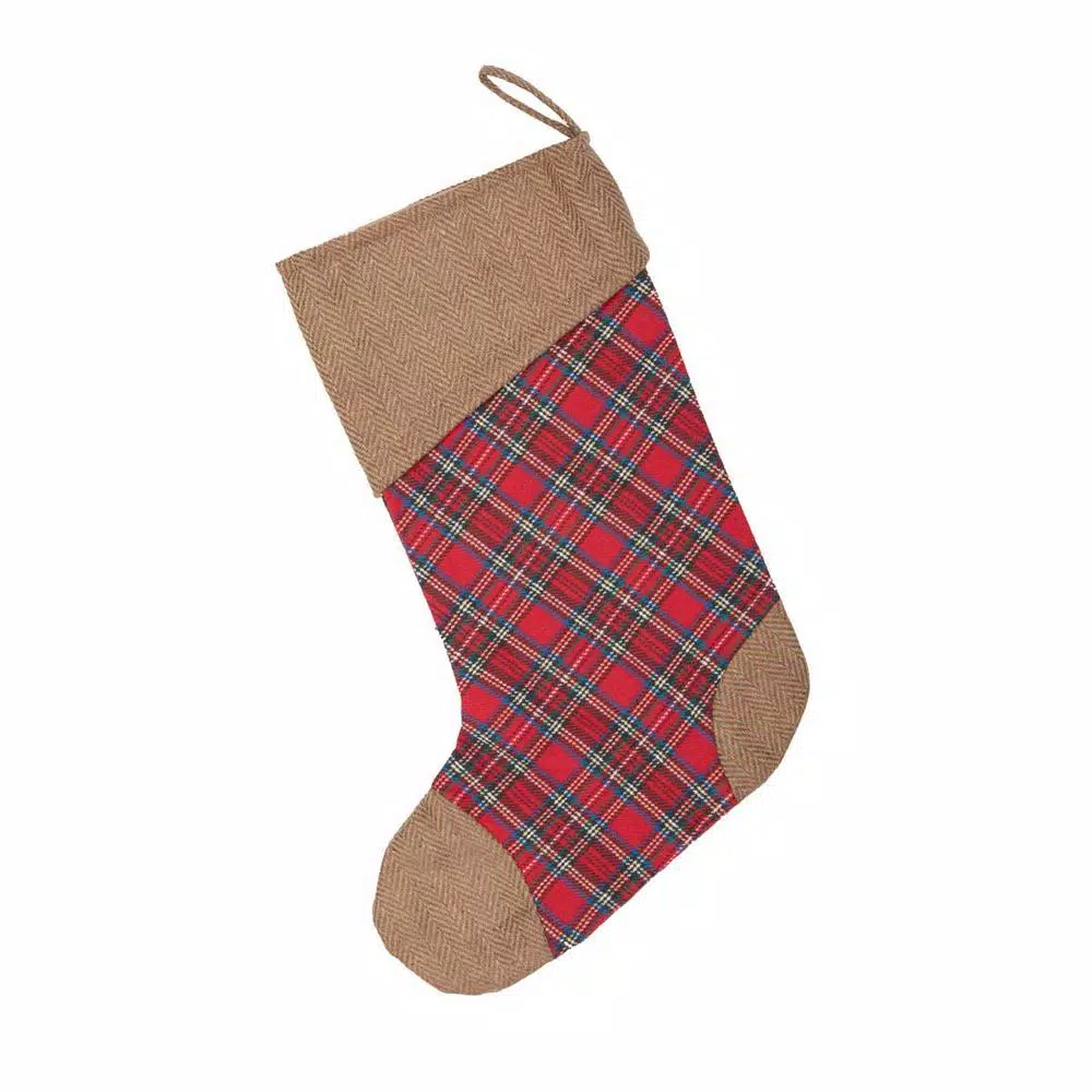 VHC Brands 15 In. Cotton Gavin Cherry Red Rustic Christmas Decor Stocking 2 VHC Brands 15 In. Cotton Gavin Cherry Red Rustic Christmas Decor Stocking - Image 2