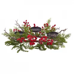 Nearly Natural 6.5 In. Berry And Pine Triple Candleabrum