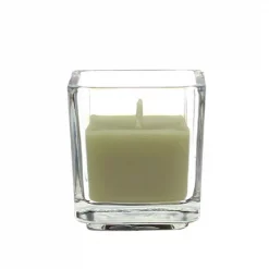 Zest Candle 2 In. Sage Green Square Glass Votive Candles (12-Box)