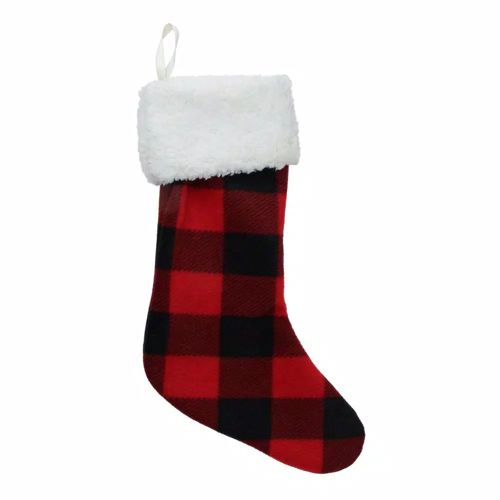 Northlight 18 In. Black And Red Buffalo Plaid Velvet Christmas Stocking With Sherpa Cuff 1 Northlight 18 In. Black And Red Buffalo Plaid Velvet Christmas Stocking With Sherpa Cuff