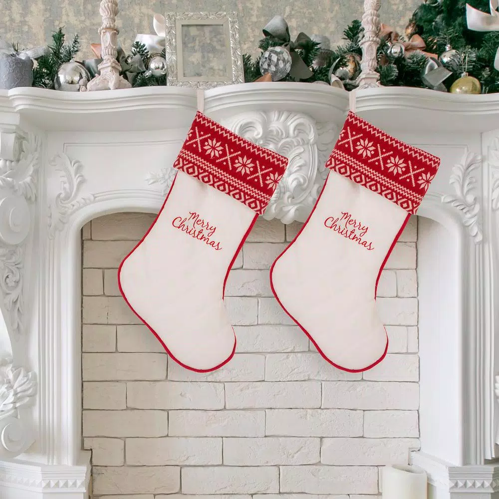 Glitzhome 21 In. White Fleece Polyester Christmas Decoration Stocking (2-Pack) 7 Glitzhome 21 In. White Fleece Polyester Christmas Decoration Stocking (2-Pack) - Image 7