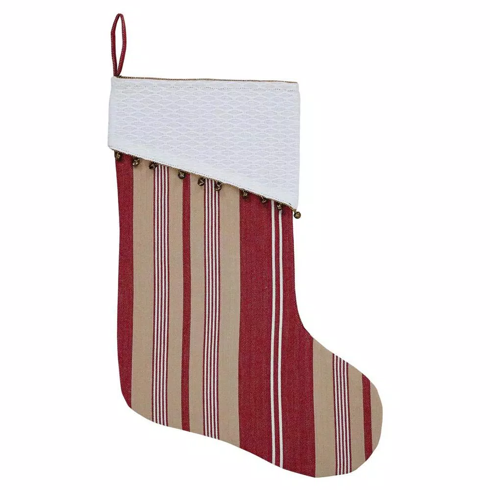 VHC Brands 15 In. 100% Cotton Vintage Stripe Candy Apple Red Farmhouse Christmas Decor Stocking 1 VHC Brands 15 In. 100% Cotton Vintage Stripe Candy Apple Red Farmhouse Christmas Decor Stocking
