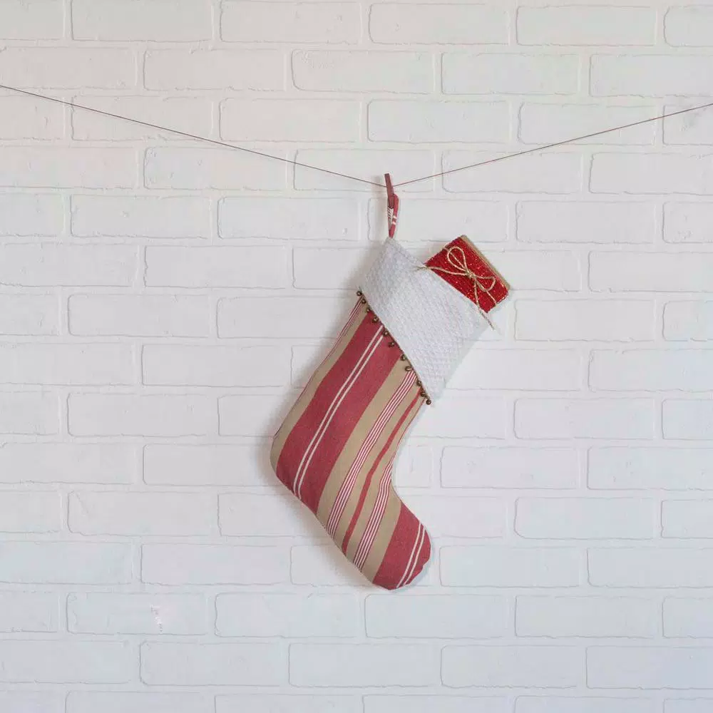 VHC Brands 15 In. 100% Cotton Vintage Stripe Candy Apple Red Farmhouse Christmas Decor Stocking 2 VHC Brands 15 In. 100% Cotton Vintage Stripe Candy Apple Red Farmhouse Christmas Decor Stocking - Image 2