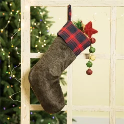 Glitzhome 19 In. L Plush Stocking With Plaid Cuff -Indoor-Christmas-Decorations Sales unnamed file 811