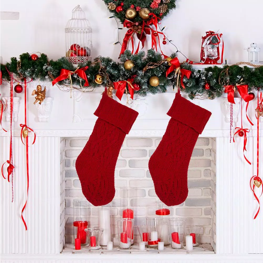Glitzhome 22 In. Knitted Polyester Red Christmas Decoration Stocking (2-Pack) 7 Glitzhome 22 In. Knitted Polyester Red Christmas Decoration Stocking (2-Pack) - Image 7