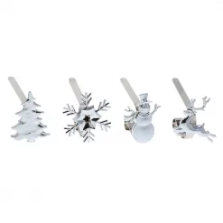 Haute Decor Silver MantleClip Stocking Holder With Assorted Holiday Icons (4-Pack)