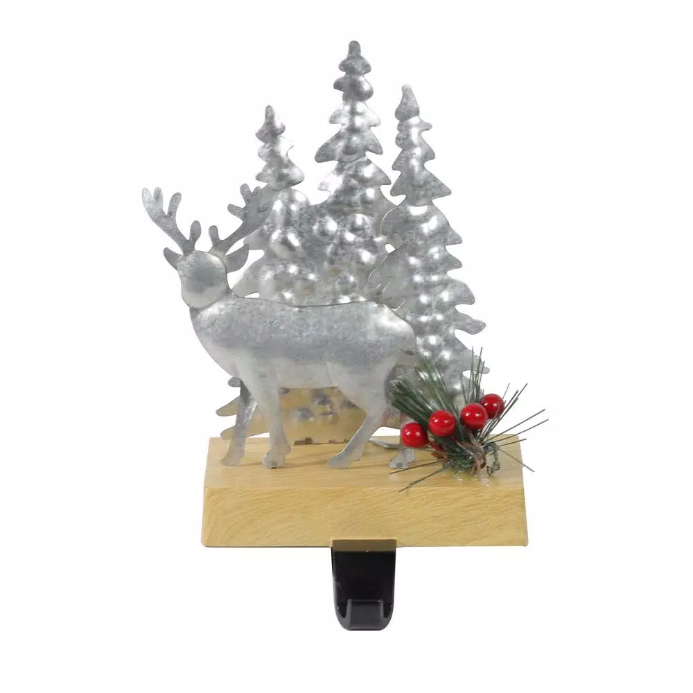 Northlight 8.5 In. Galvanized Metal Deer And Trees Christmas Stocking Holder 1 Northlight 8.5 In. Galvanized Metal Deer And Trees Christmas Stocking Holder