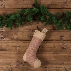 VHC Brands 20 In. Cotton/Jute Clement Deep Red Rustic Christmas Decor Plaid Stocking -Indoor-Christmas-Decorations Sales unnamed file 866