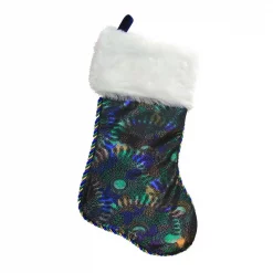 Northlight 19 In. Blue Green And Gold Braided Peacock Shimmer With Plush Cuff Christmas Stocking
