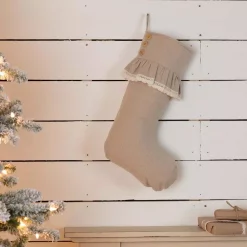 VHC Brands 20 In. Cotton Carol Khaki Tan Farmhouse Christmas Decor Chambray Stocking -Indoor-Christmas-Decorations Sales unnamed file 912